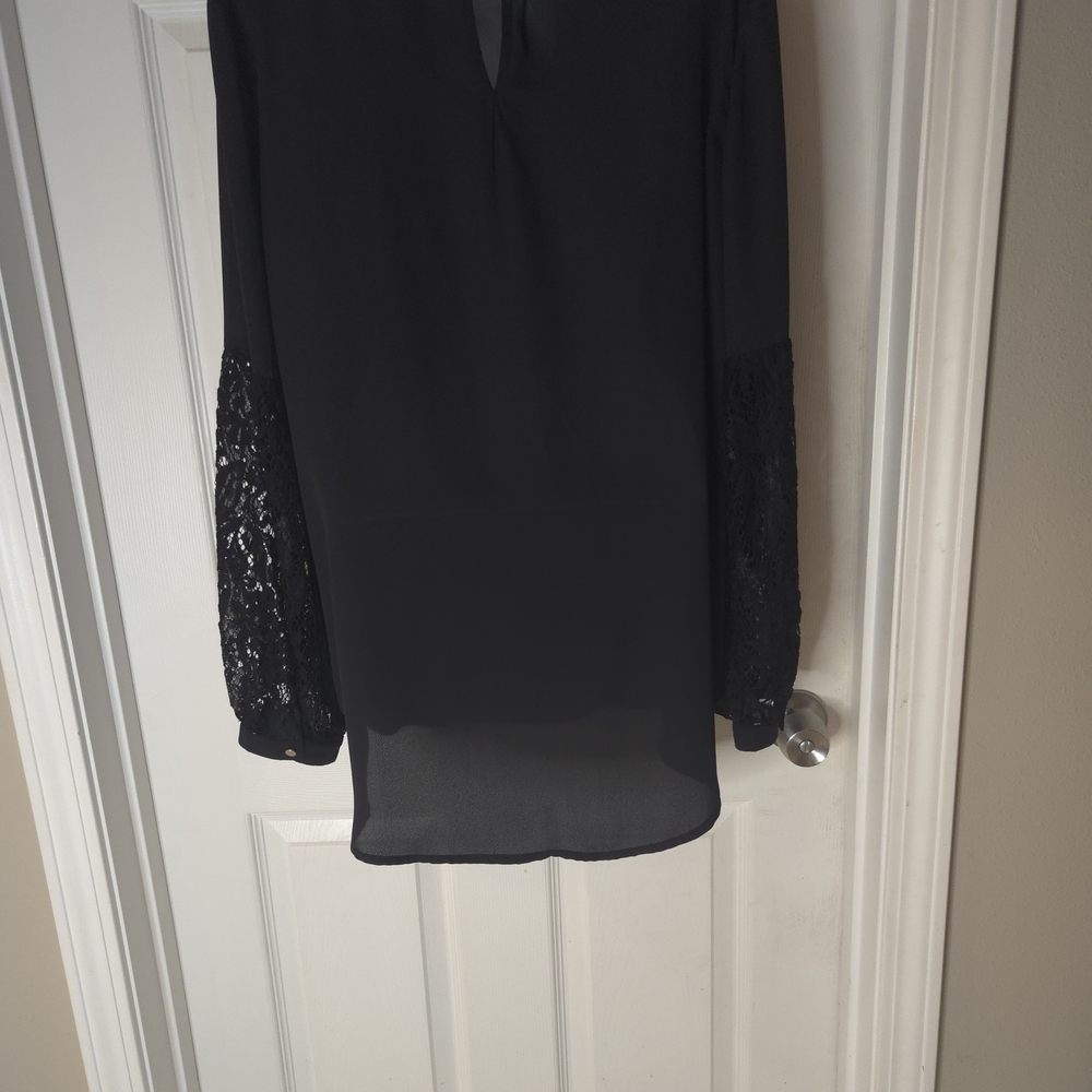 Apt. 9 Black Sheer Blouse with Lace Sleeves
